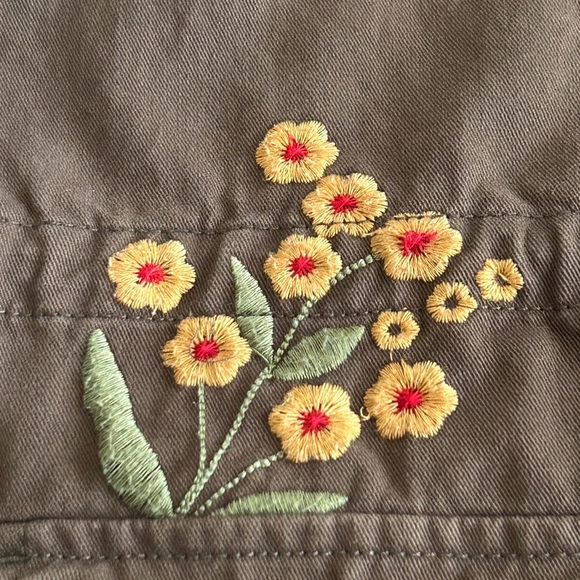 University Club Utility Jacket with Floral Embroidery - S - Green, Yellow, Red - Picture 13 of 16